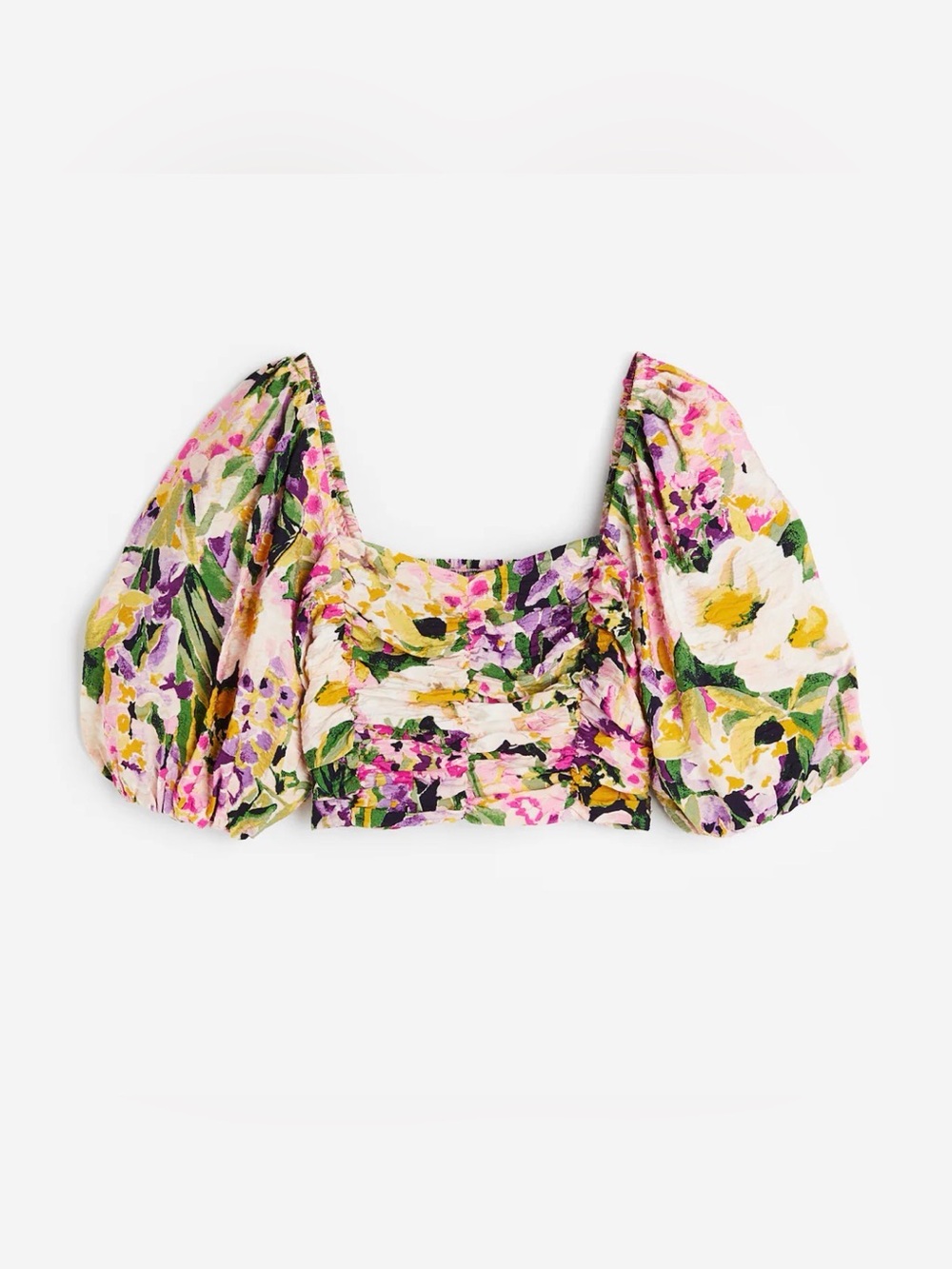 H&M Floral Puff-Sleeve Crop Top